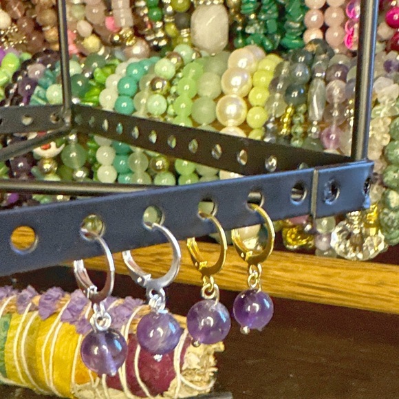 Amethyst spheres dangle simple drops earrings/Crown chakra/ - Picture 2 of 6
